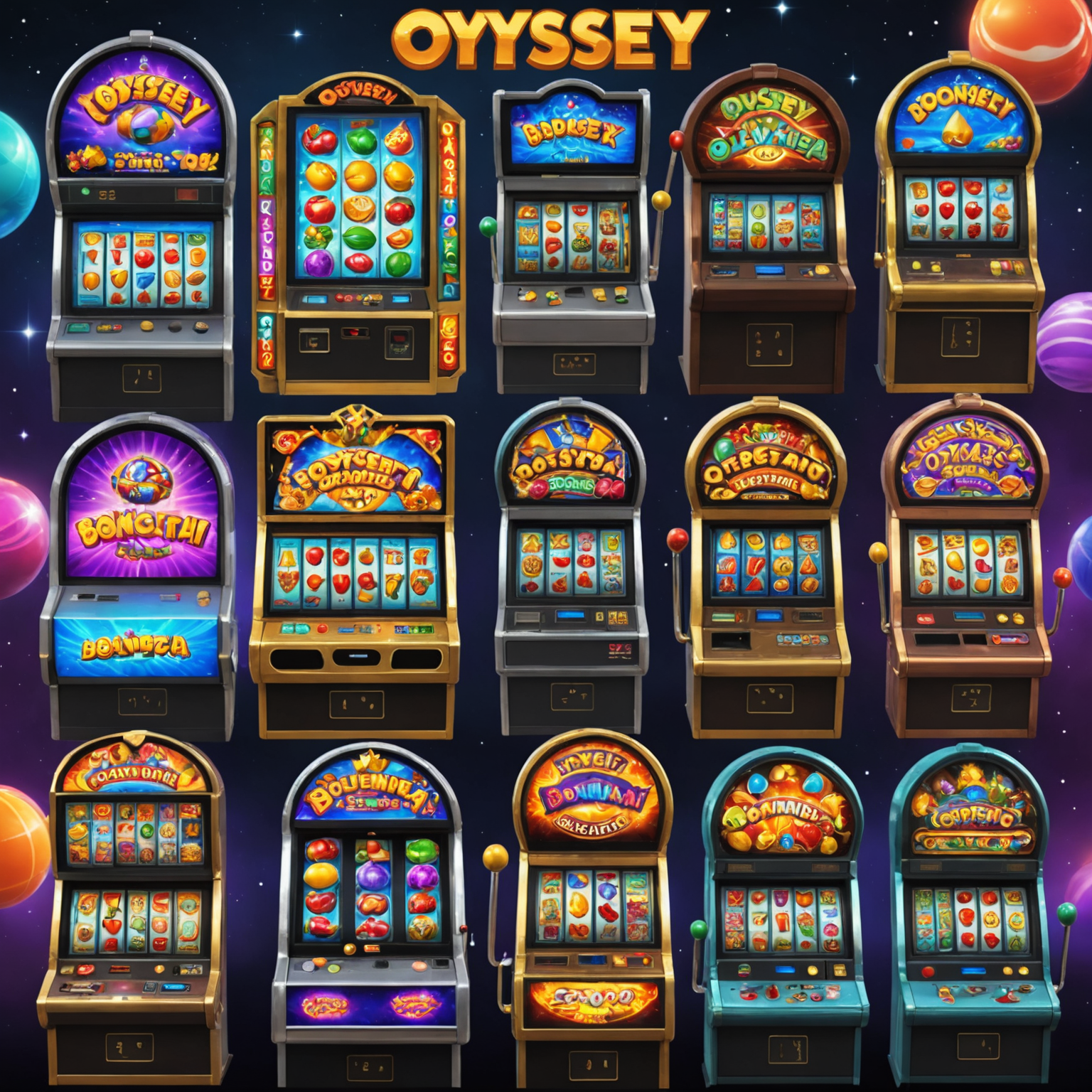 Odyssey_Star'ın en popüler oyunlarının ekran görüntülerini gösteren kolaj, Sweet Bonanza slot makinesi öne çıkıyor