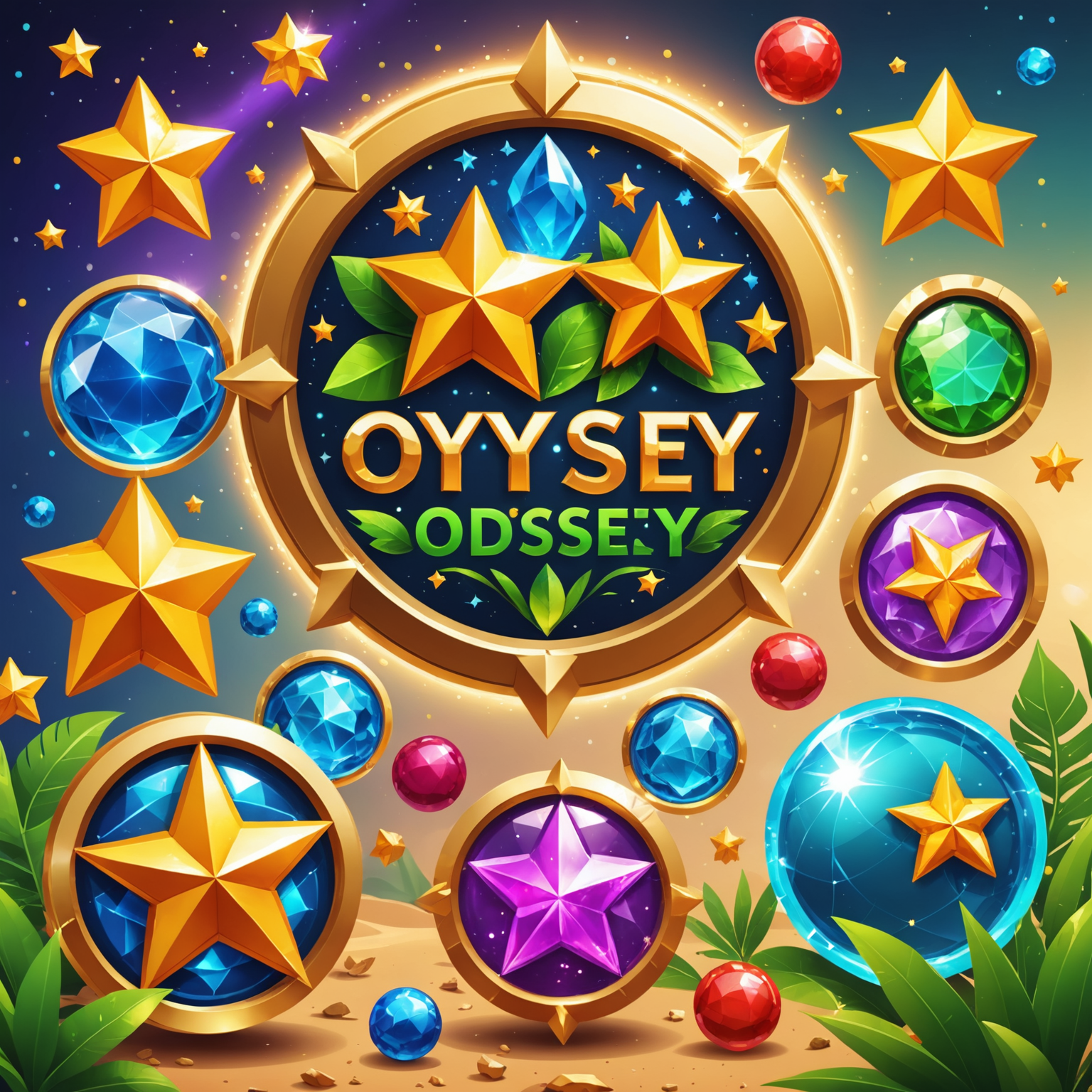 Odyssey_Star'ın sunduğu çeşitli bonus ve promosyonları gösteren renkli ve çekici grafikler